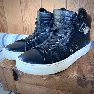 Versace Collection Black Leather High Top Sneakers Size 40